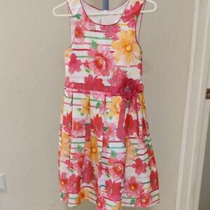 Ashley Ann Vibrant Floral Hot Pink Girls Sleeveless Satin Dress Size 14